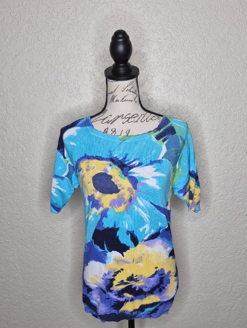 Joseph A. Short Sleeve Multicolored Floral Sweater Size S